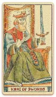 King of Swords card - Colored illustration - In the spirit of the Marseille tarot - minor arcana - design and illustration by Cesare Asaro - Curio & Co. (Curio and Co. OG - www.curioandco.com)