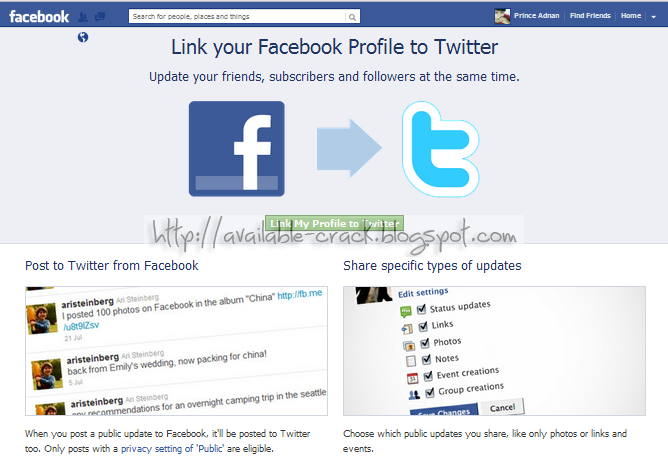 Link your Facebook profile to Twitter