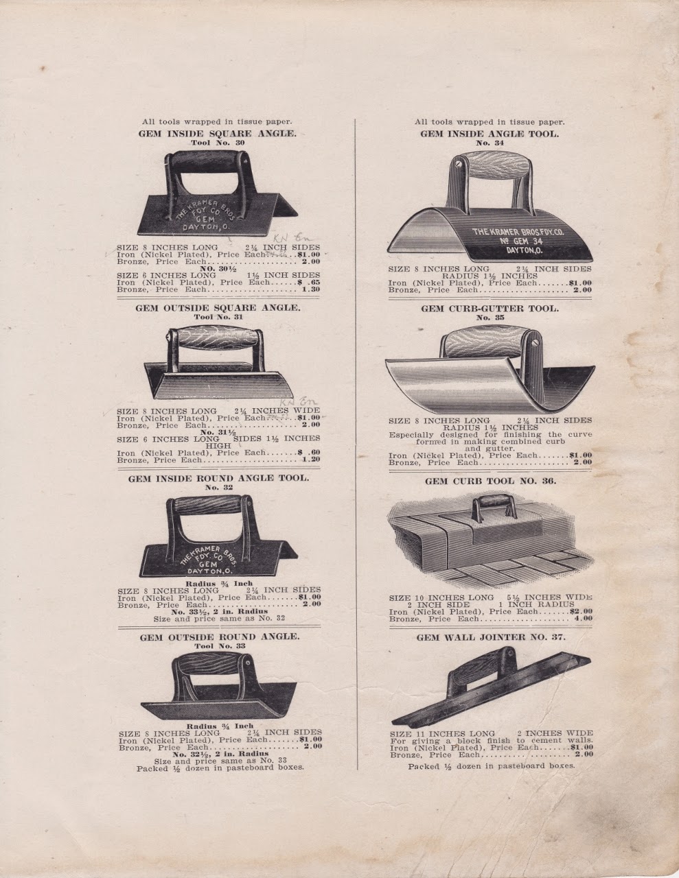 Trowel and Masonry Tool Collector Resource : History of Kramer Brothers