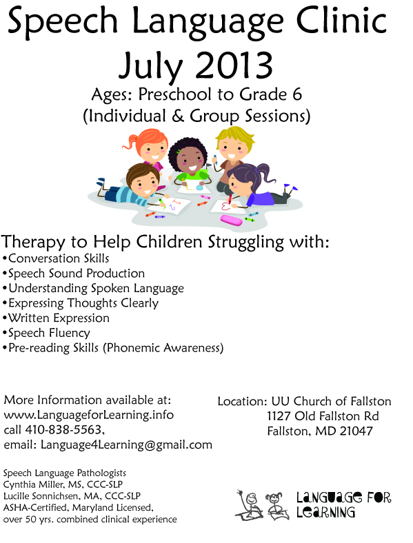 language for learning speech language summer clinic 2013 sppech therapy flyers