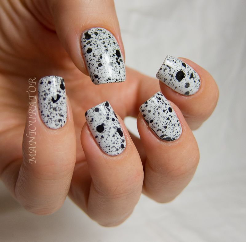 31DC Day 7 Black and White (Bottle splatter nail art)