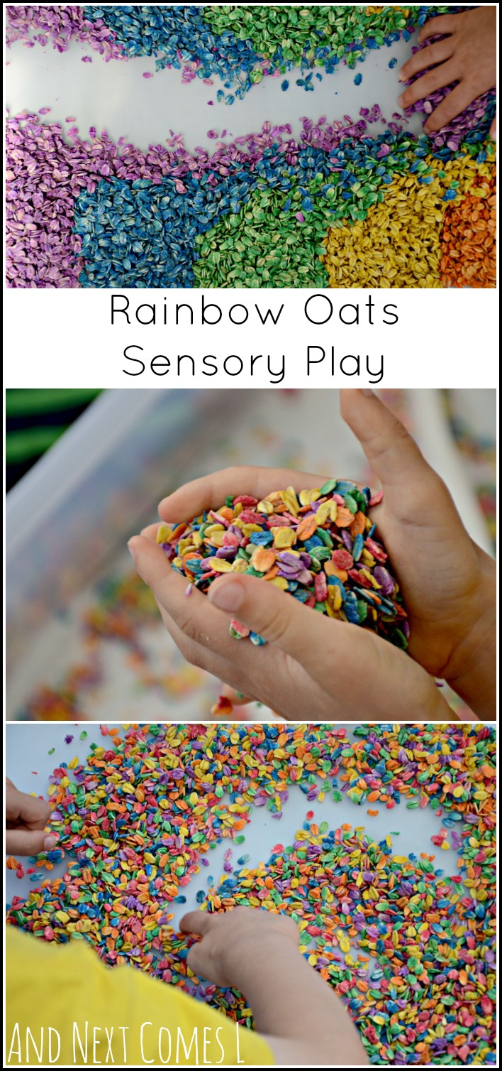 Rainbow Oats {How to Dye Oats for Sensory Play} And Next Comes L