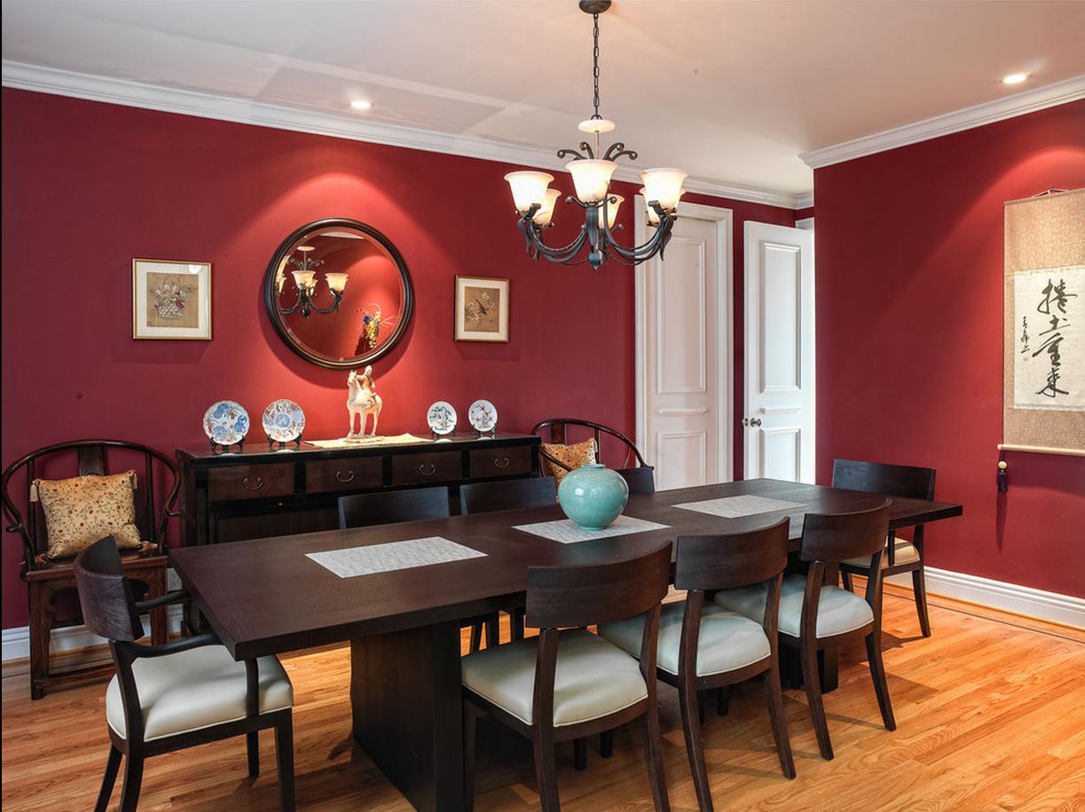 dining room with red walls