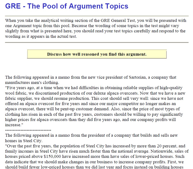 Ets gre argument essay pool