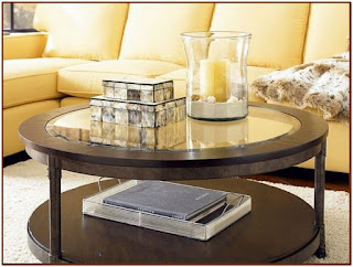round coffee table with storage stools
