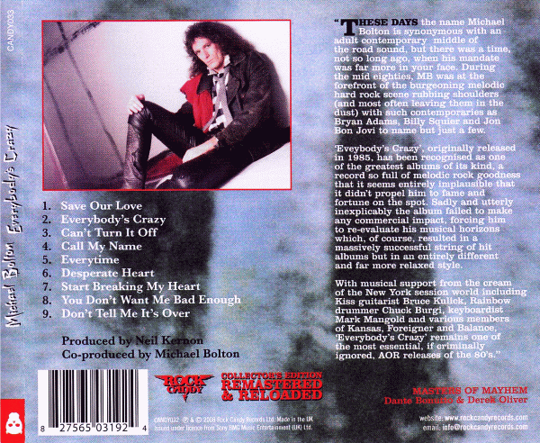MICHAEL BOLTON - Everybody's Crazy (1985) Remastered back cover