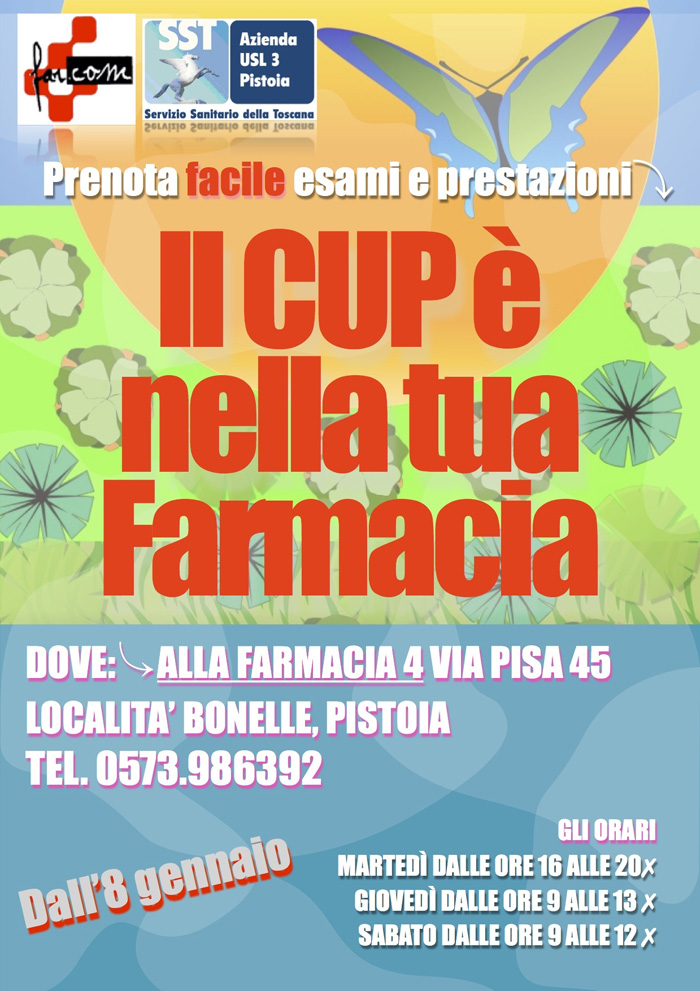 QUARRATA/news QUOTIDIANO ON LINE IL CUP È IN FARMACIA. DA MARTEDÌ 8