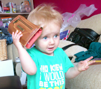 toddler using purse as phone "who knew I would be this cool" t shirt