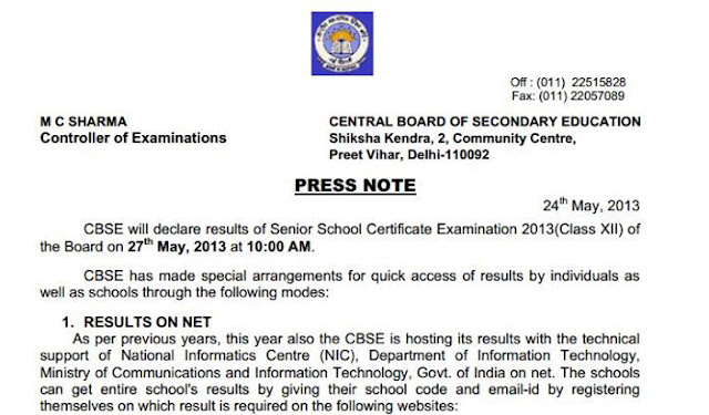 CBSE RESULTS 2013