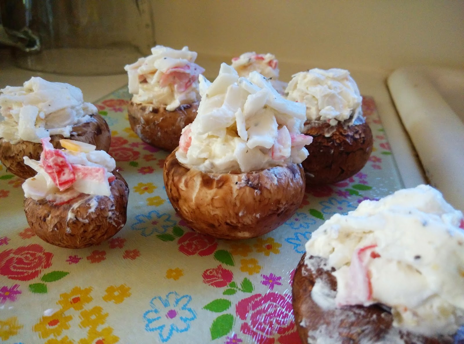 Sporadic Verbal Vomit Surimistuffed Baked Mushroom with ColbyJack Cheese