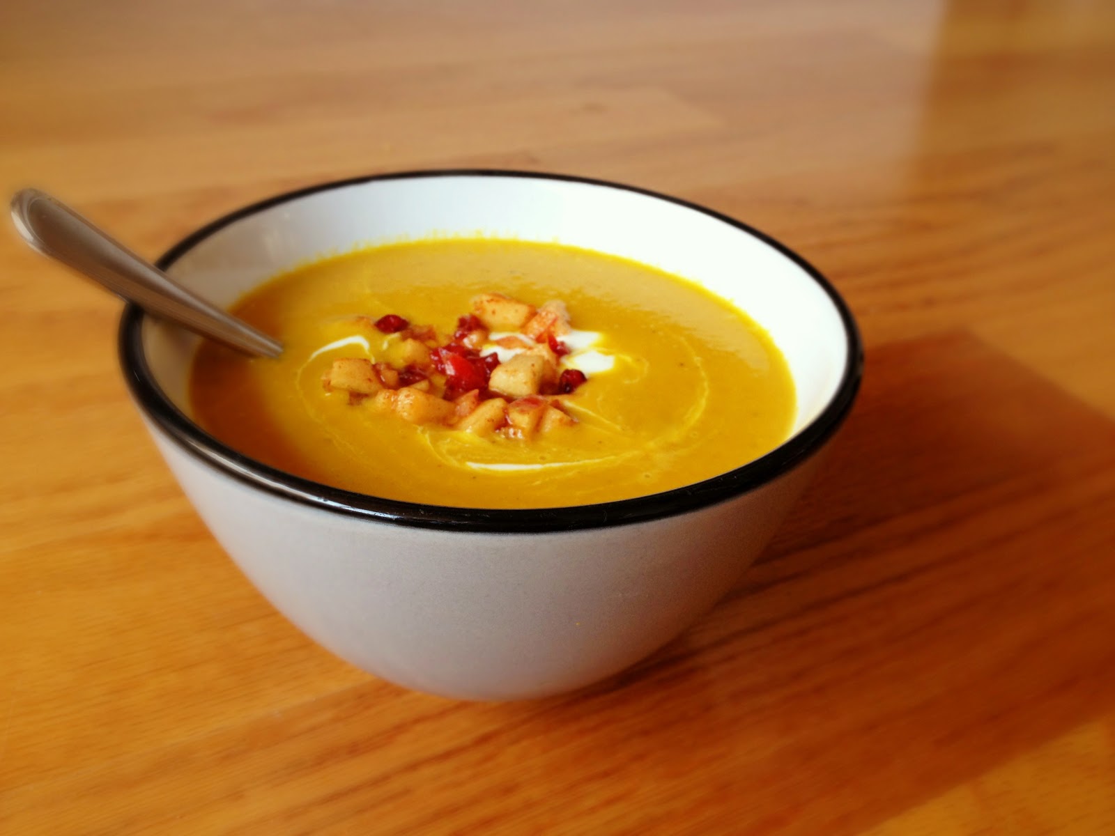 Deva's Dish Curried Coconut Pumpkin Soup with Cumin Yogurt Sauce and