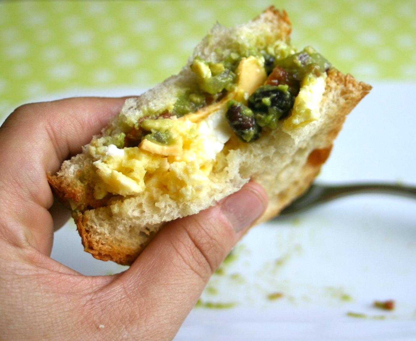 My Retro Kitchen Eggy Sandwich topped with a Spicy Black Bean and
