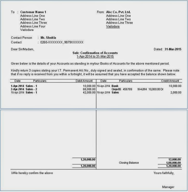 Confirmation account statements Tally Tips