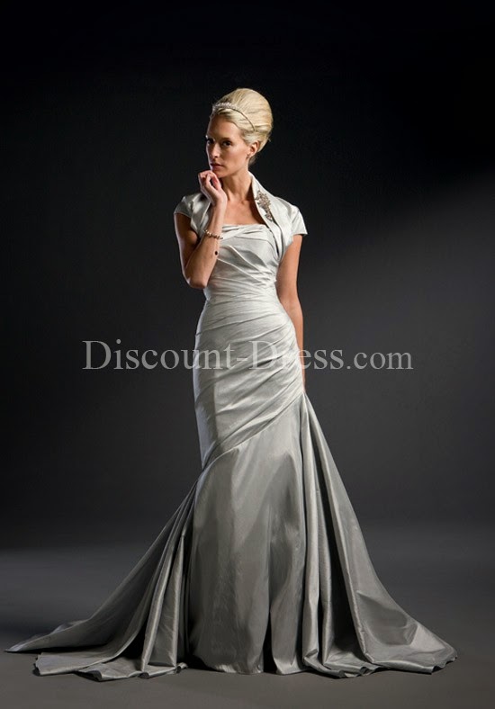 A-Line Sweetheart Floor Length Attached Satin Chiffon Beading/ Ruching Wedding Dress