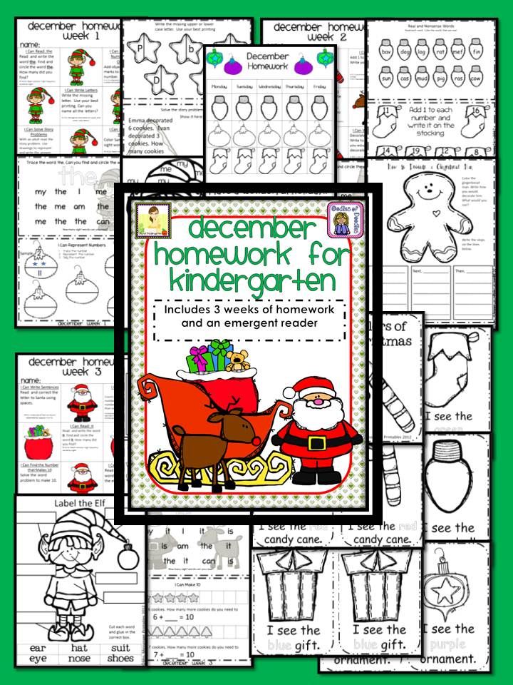 Kindergarten christmas homework packet picture