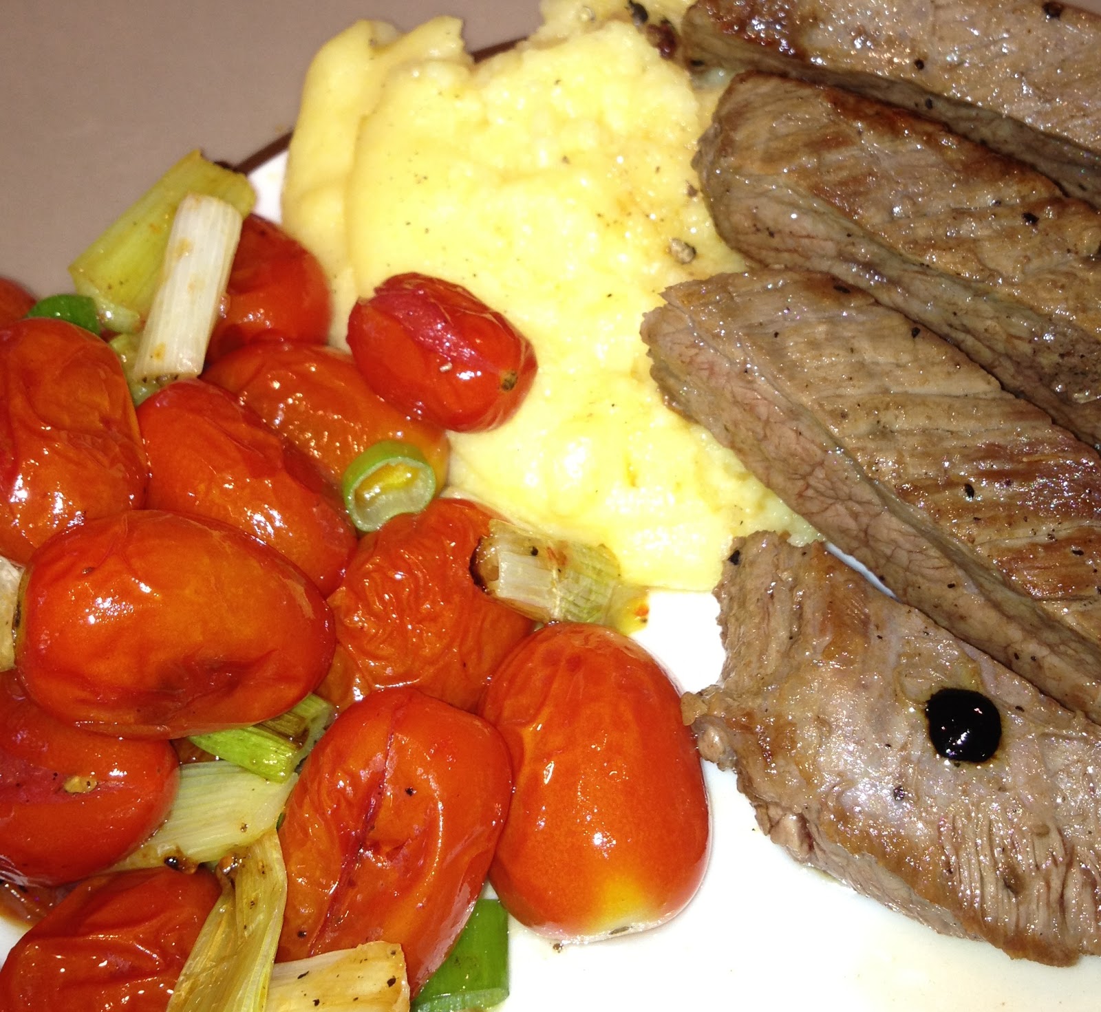 Balsamic Skirt Steak with Polenta and Roasted Tomatoes Styled by Jess