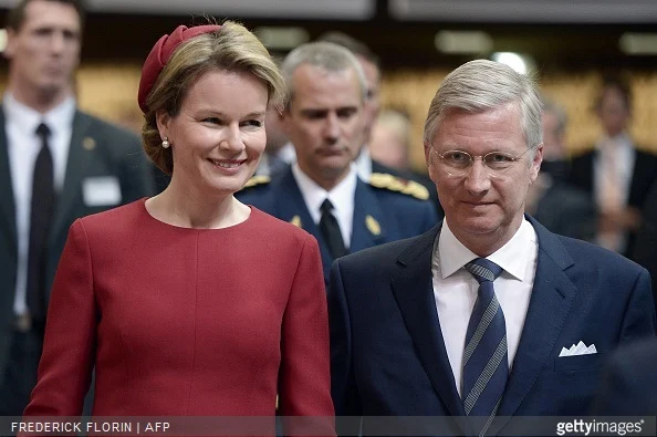 King Philippe Filip of Belgium and Queen Mathilde of Belgium arrive to deliver a speech to the Parliamentary Assembly of the Council of Europe, in Strasbourg, eastern France, 