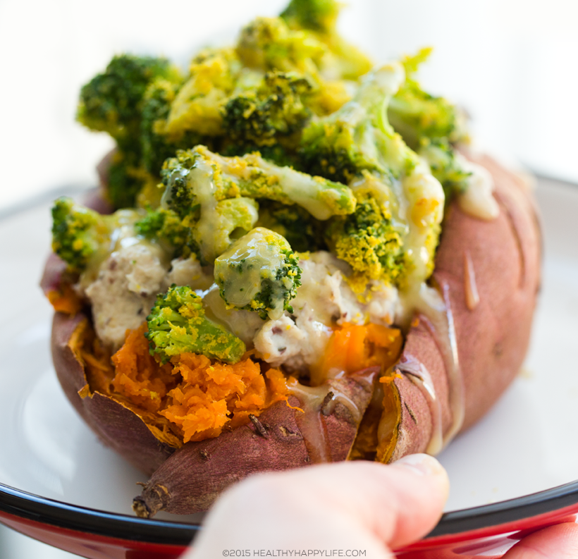 Cheezy Broccoli Stuffed Sweet Potato