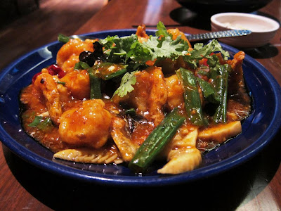 Prawns with red peppers and wood fungus at China House Mumbai