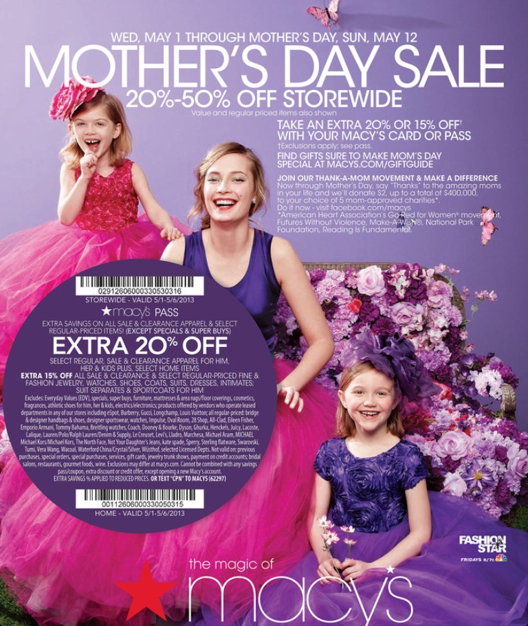 FREE IS MY LIFE COUPON 20 off Macy's Wow Pass for Mother's Day