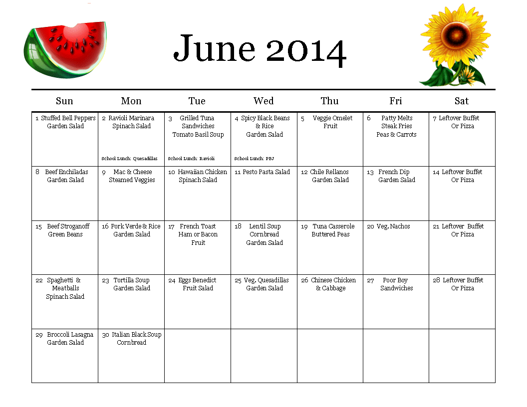 Thrifty Mom In Boise June Meal Plan