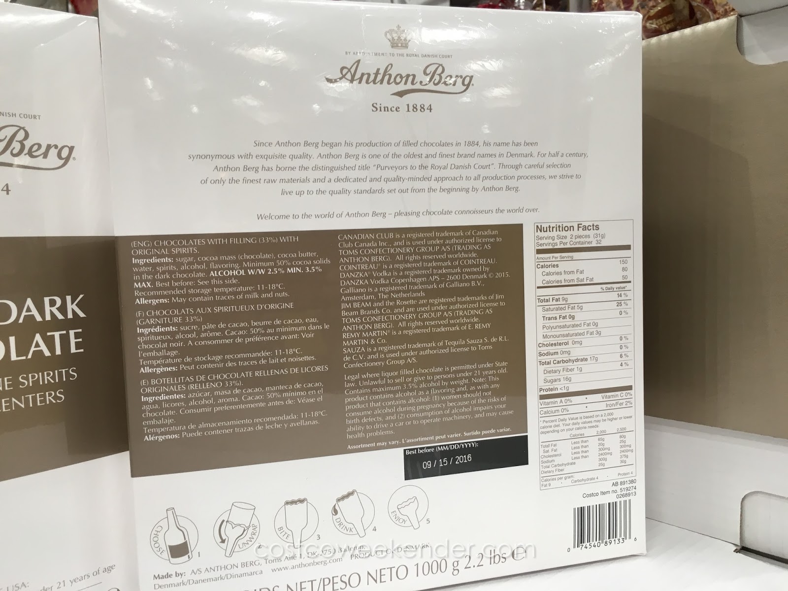 Anthon Berg Dark Chocolate Liqueurs (64 pc) Costco Weekender