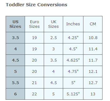 Foot Size Conversion Chart