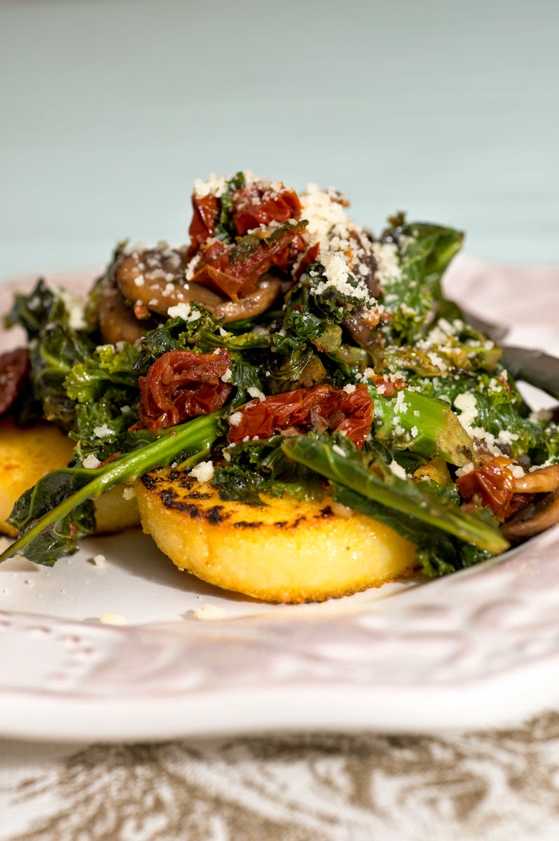 Kale, Mushroom & Tomato Saute with Polenta