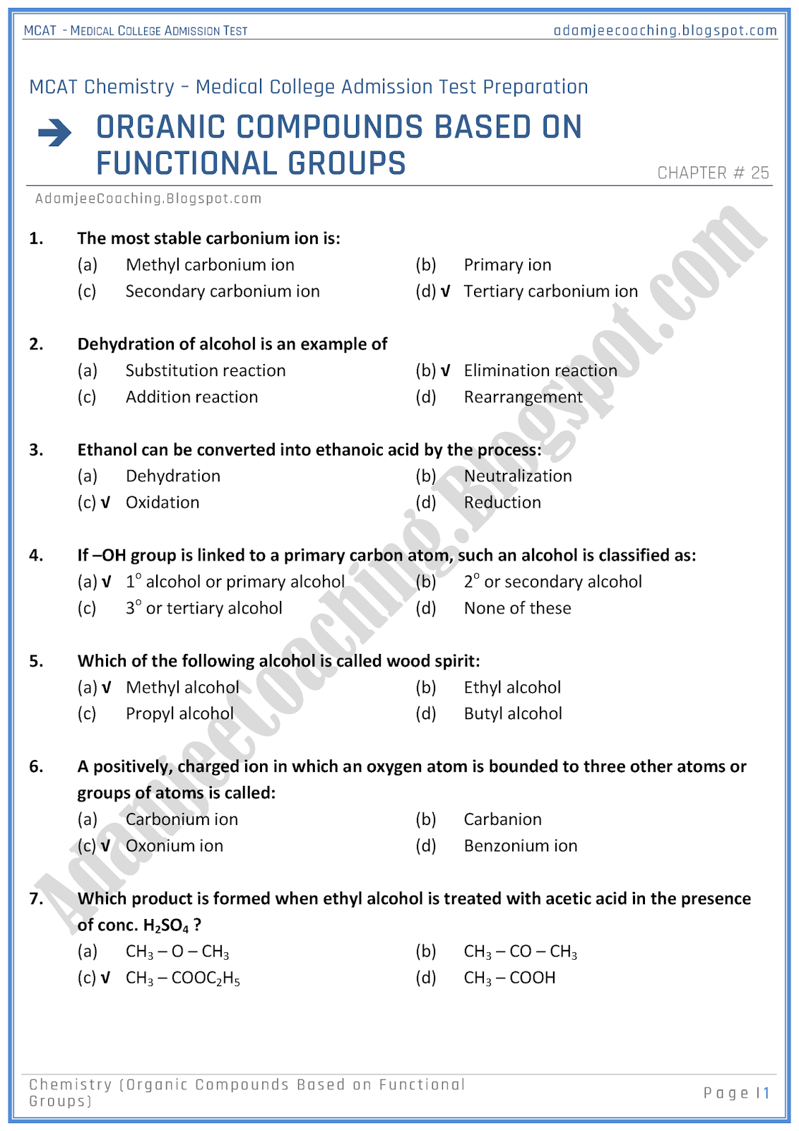 Adamjee Coaching MCAT Chemistry Compounds Based on Functional