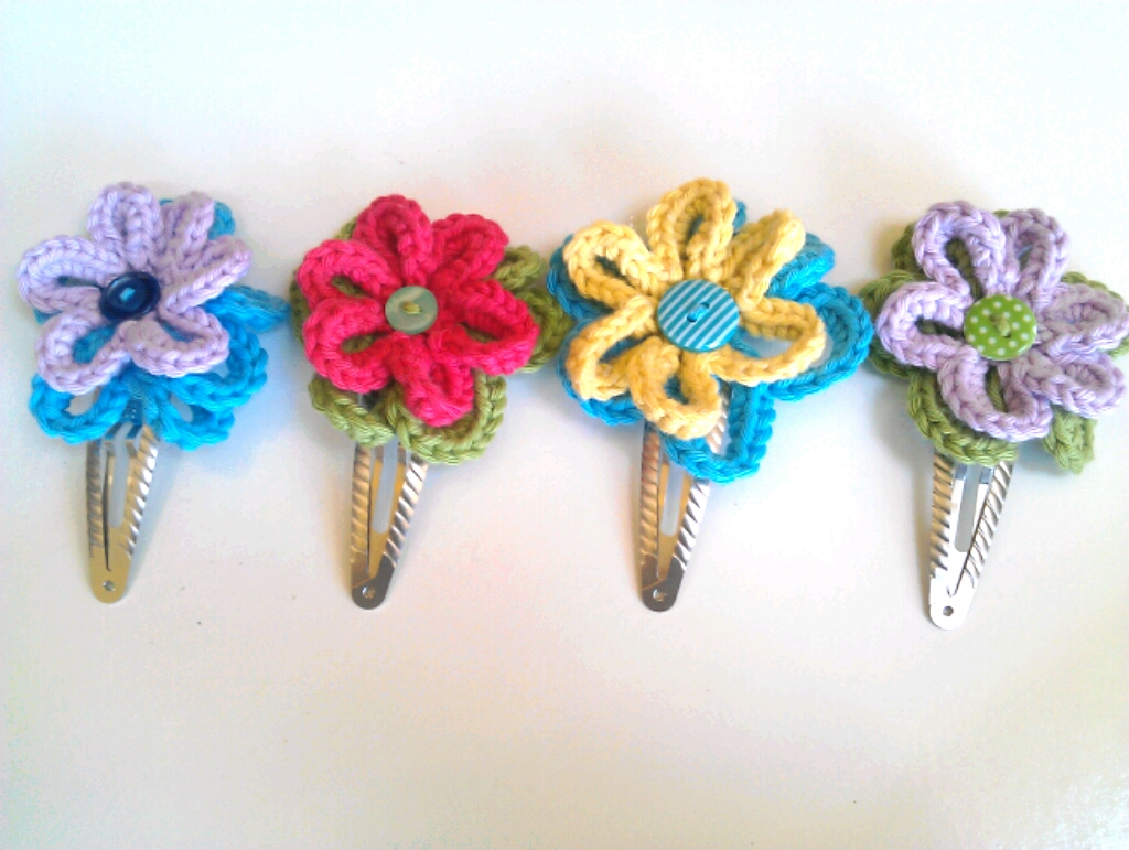 Berry Bakewell Finished Friday Crocheted Flower Hair Clips
