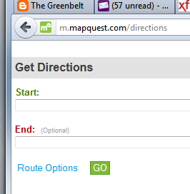 mapquest get directions; the 'end' field is marked 'optional'