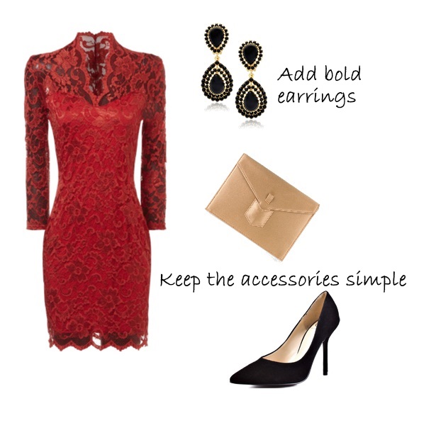 StyleDelights How To Style A Red Lace Dress Holiday Party Outfit Ideas