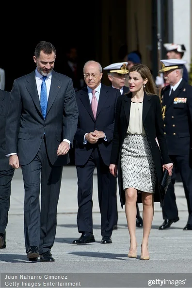 Queen Letizia of Spain and King Felipe VI of Spain receives the President of Colombia Juan Manuel Santos and Maria Clemencia Rodriguez de Santos at El Pardo Royal Palace