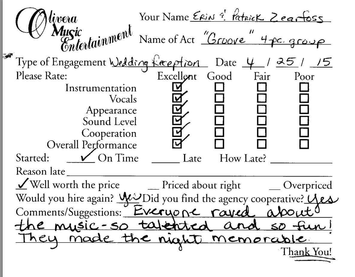 Comment Card from recent party