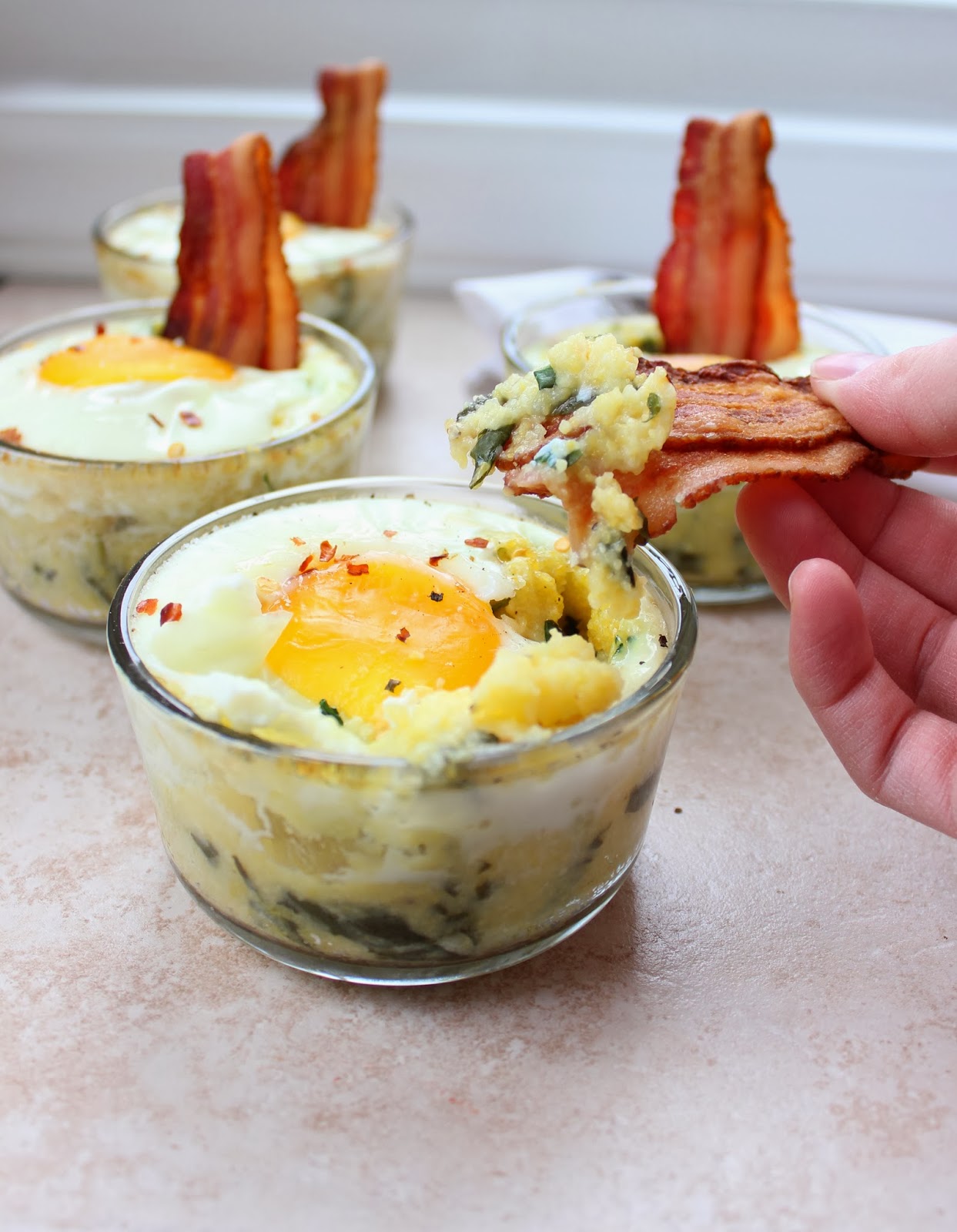 Stew or a Story Baked Cheesy Spinach Polenta with Eggs