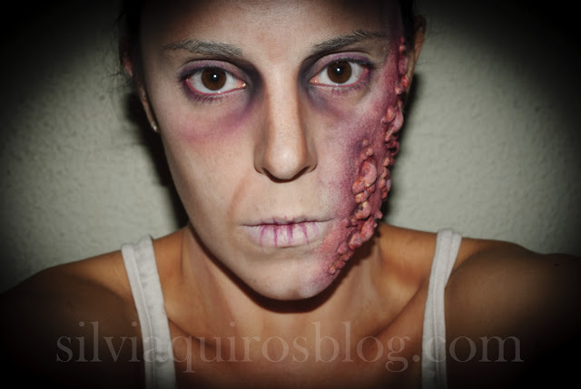 Maquillaje Halloween 12: Zombie con pompas de pus, Halloween Make-up 12: Zombie with pus bubbles, special effects, efectos especiales, Silvia Quirós