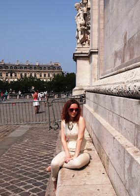 Arc de Triomphe white and gold peplum chinos sunglasses railings