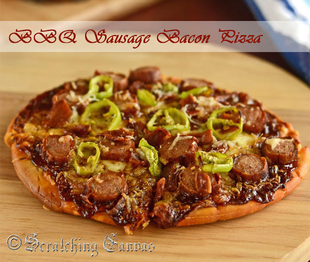 Recipe BBQ Sausage & Bacon Pizza Scratching Canvas