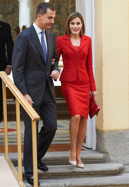 Queen Letizia of Spain and King Felipe VI of Spain attends the Cervantes Institute Annual Meeting at Royal Palace of El Pardo