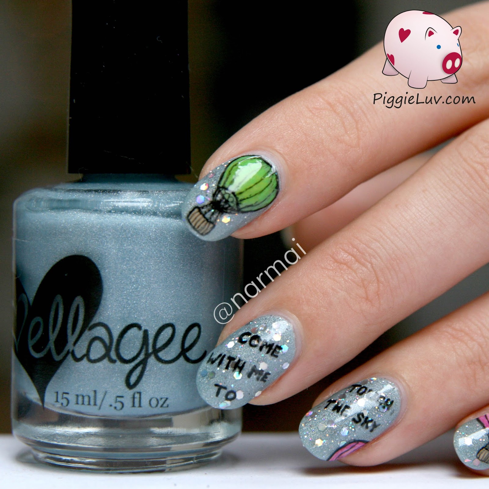 PiggieLuv Hot air balloon nail art