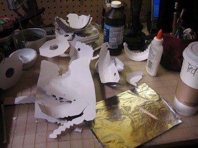 This is the start of the papercraft model of Howl's Moving Castle, construction in progress by Ted Puffer.