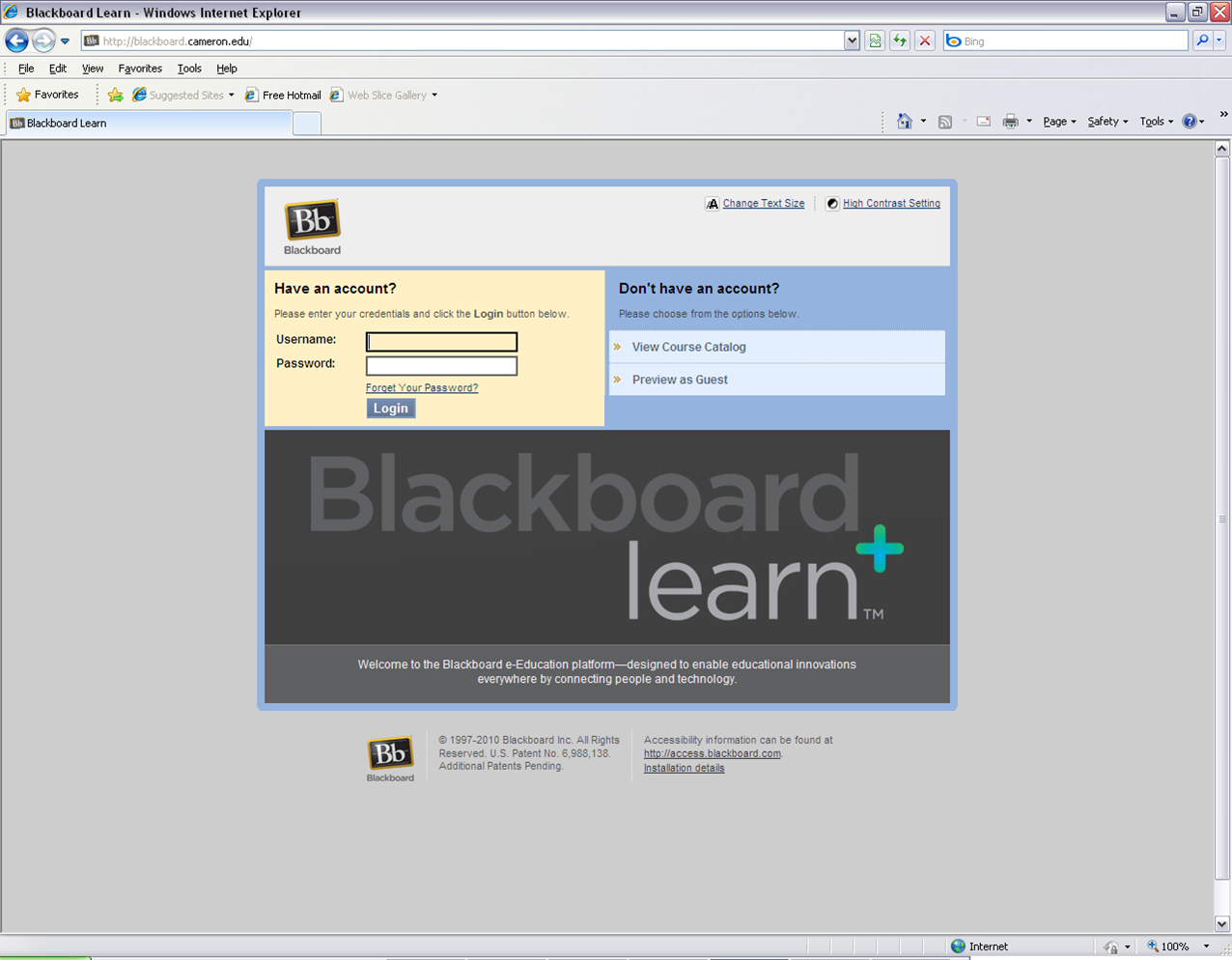 Blackboard IM Support - Cameron University Cameron Blackboard