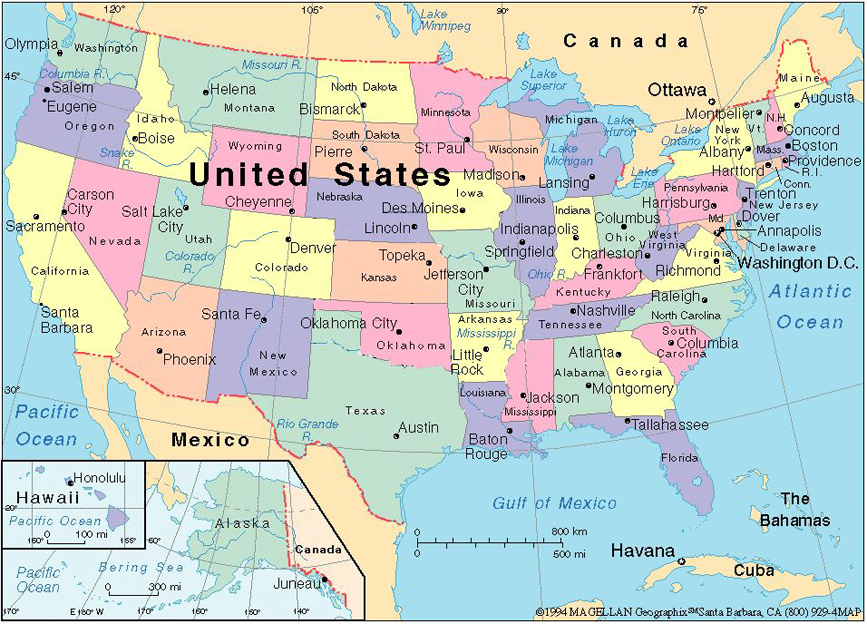 cartina degli Stati Uniti d'America