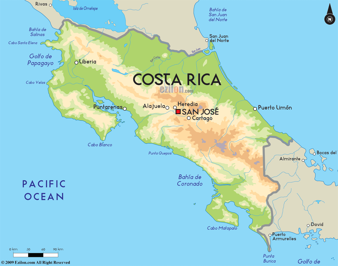 Costa Rica Mapa Geografico - SEONegativo.com