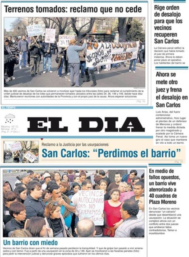 En la imagen: montaje de tapas denunciadas de el Diario El Día
