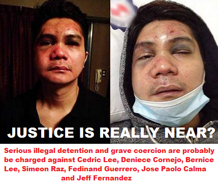 Serious illegal detention and grave coercion are probably be charged against Cedric Lee, Deniece Cornejo, Bernice Lee, Simeon Raz, Fedinand Guerrero, Jose Paolo Calma and Jeff Fernandez Serious illegal detention and grave coercion are probably be charged against Cedric Lee, Deniece Cornejo, Bernice Lee, Simeon Raz, Fedinand Guerrero, Jose Paolo Calma and Jeff Fernandez