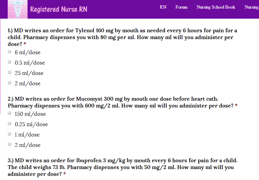 Registered Nurse Free Dosage & Calculations Quizzes for Nursing