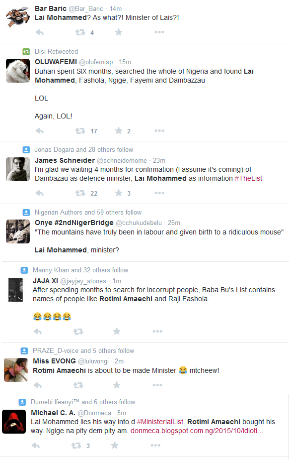 Twitter meltdown as Nigerians react to Buhari's #MinisterialList Twitter meltdown as Nigerians react to Buhari's #MinisterialList