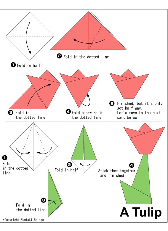 cara cara nak buat origami bunga tulip