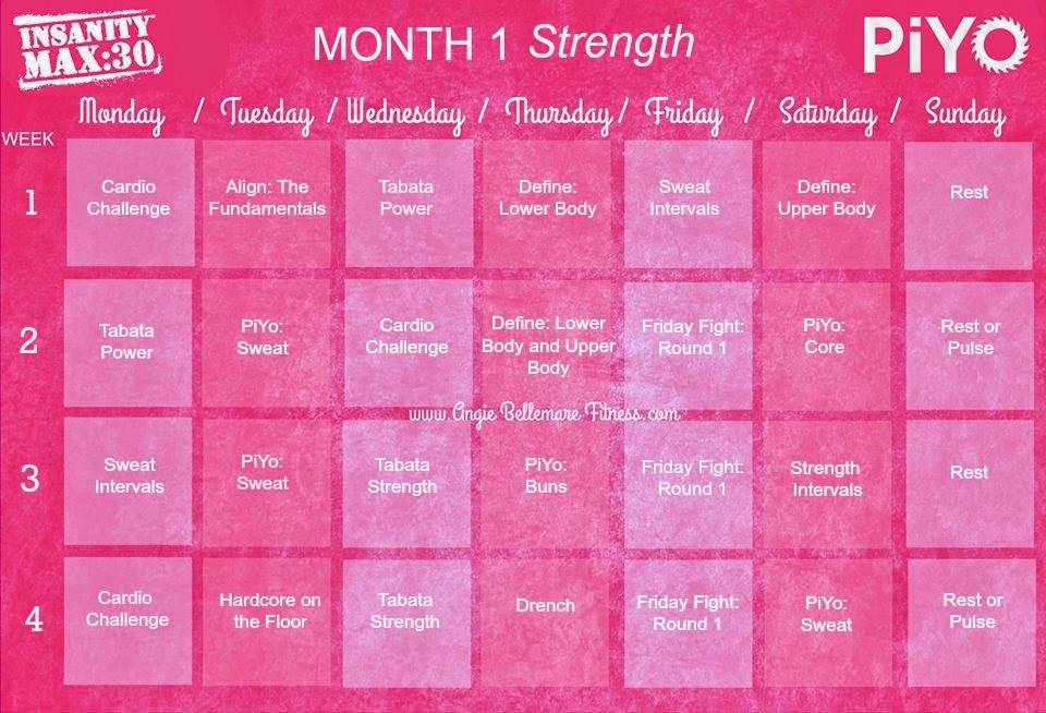 piyo workout calendar
